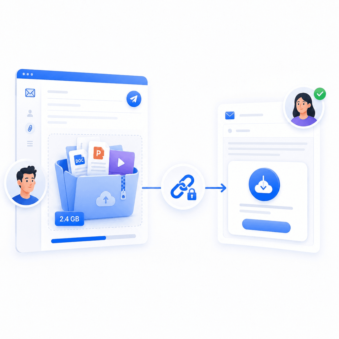 Màn hình soạn thư Gmail của SecureMail hiển thị cách đính kèm file và gửi liên kết bảo mật.